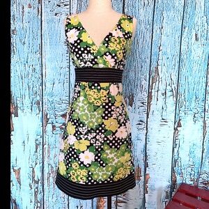 dBy Ltd V-Neck Polka Dot & Floral Sleeveless  Sheath Dress • Size 4